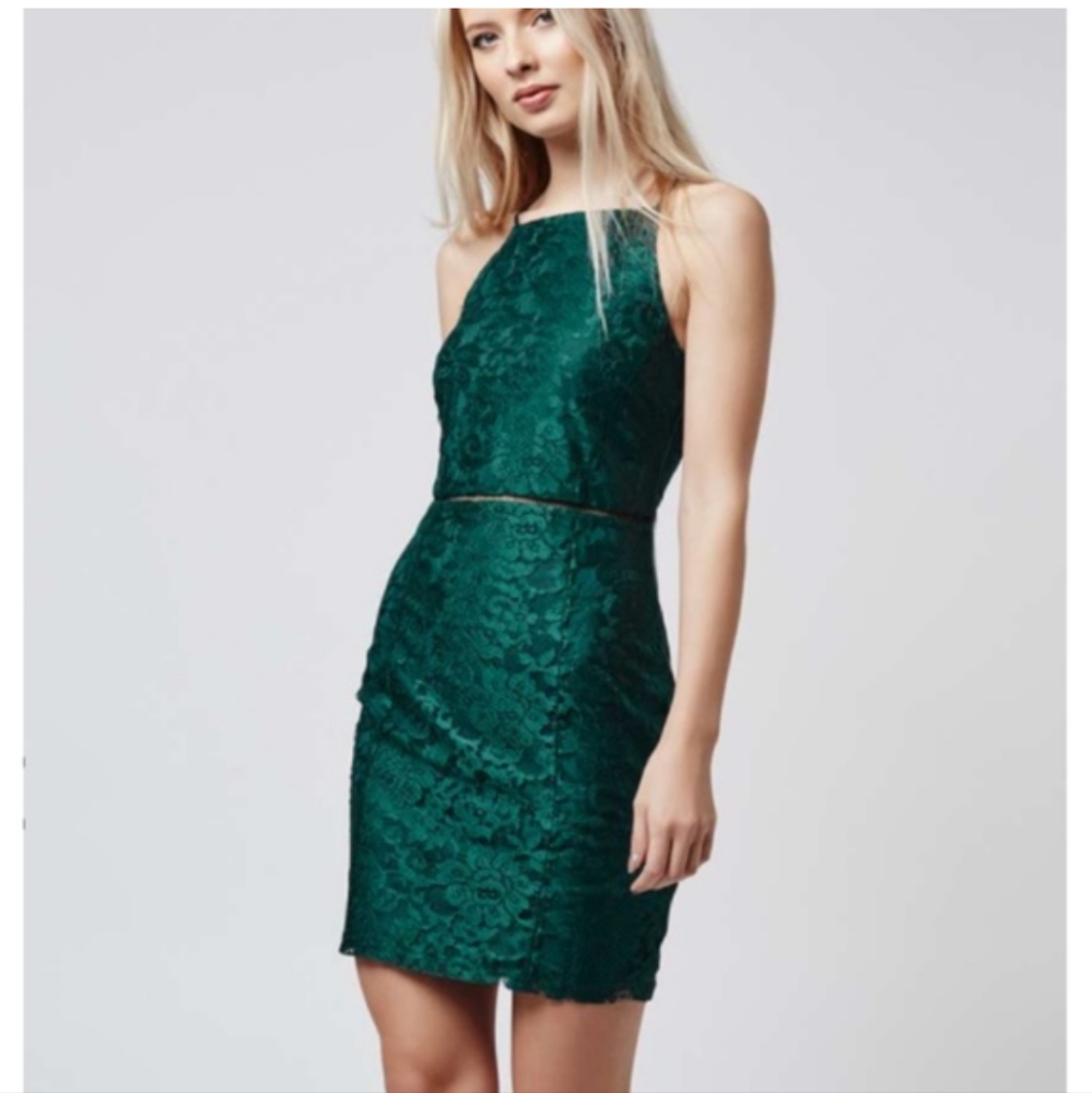 Topshop green lace bodycon dress US 2